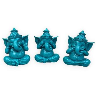 Ganesha Kék Szobor Szett - 3 db, 8 cm