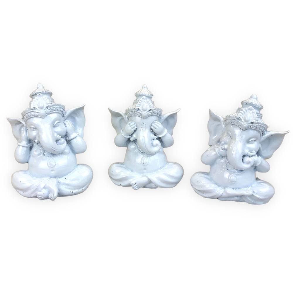 Ganesha Fehér Szobor Szett - 3 db, 8 cm