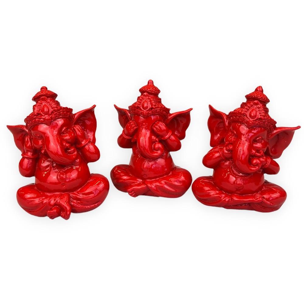 Ganesha Piros Szobor Szett - 3 db, 8 cm