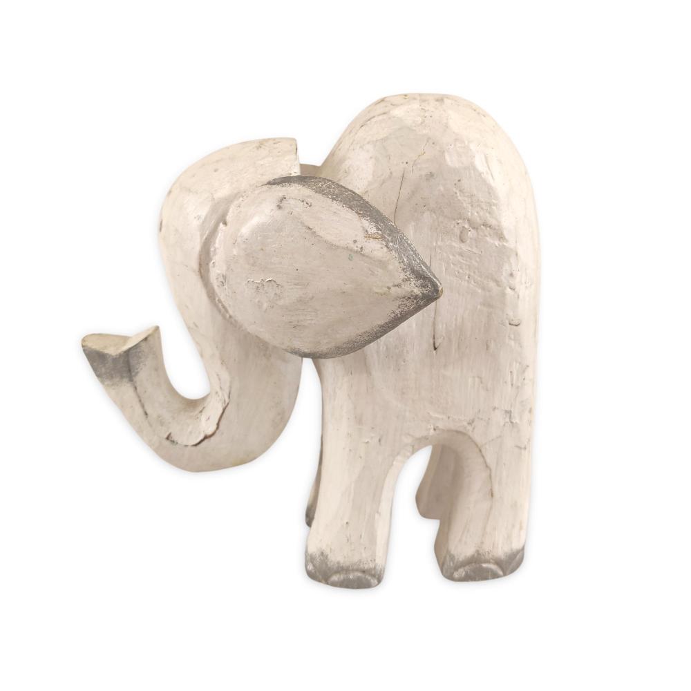 Gayah Fehér Elefánt Szobor Dekoráció Fából Faragott - Mini
