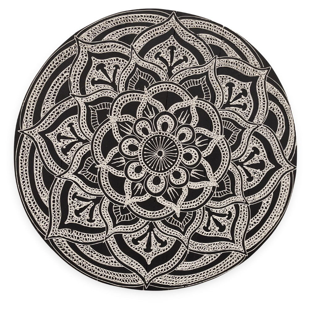 Asri Fa Fali Dekoráció Mandala Díszítéssel - Fekete - Nagy