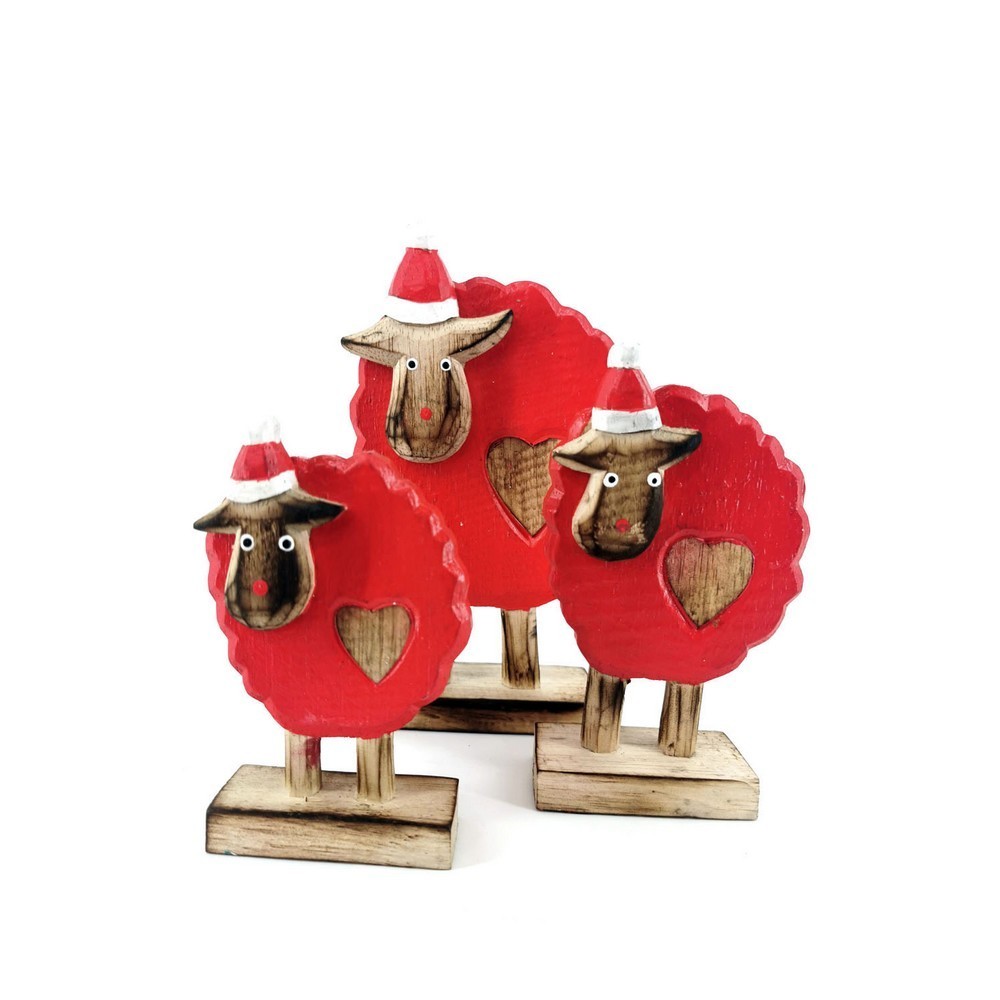 Suci Karácsonyi Dekoráció - Bárányok - 3 db, Piros
