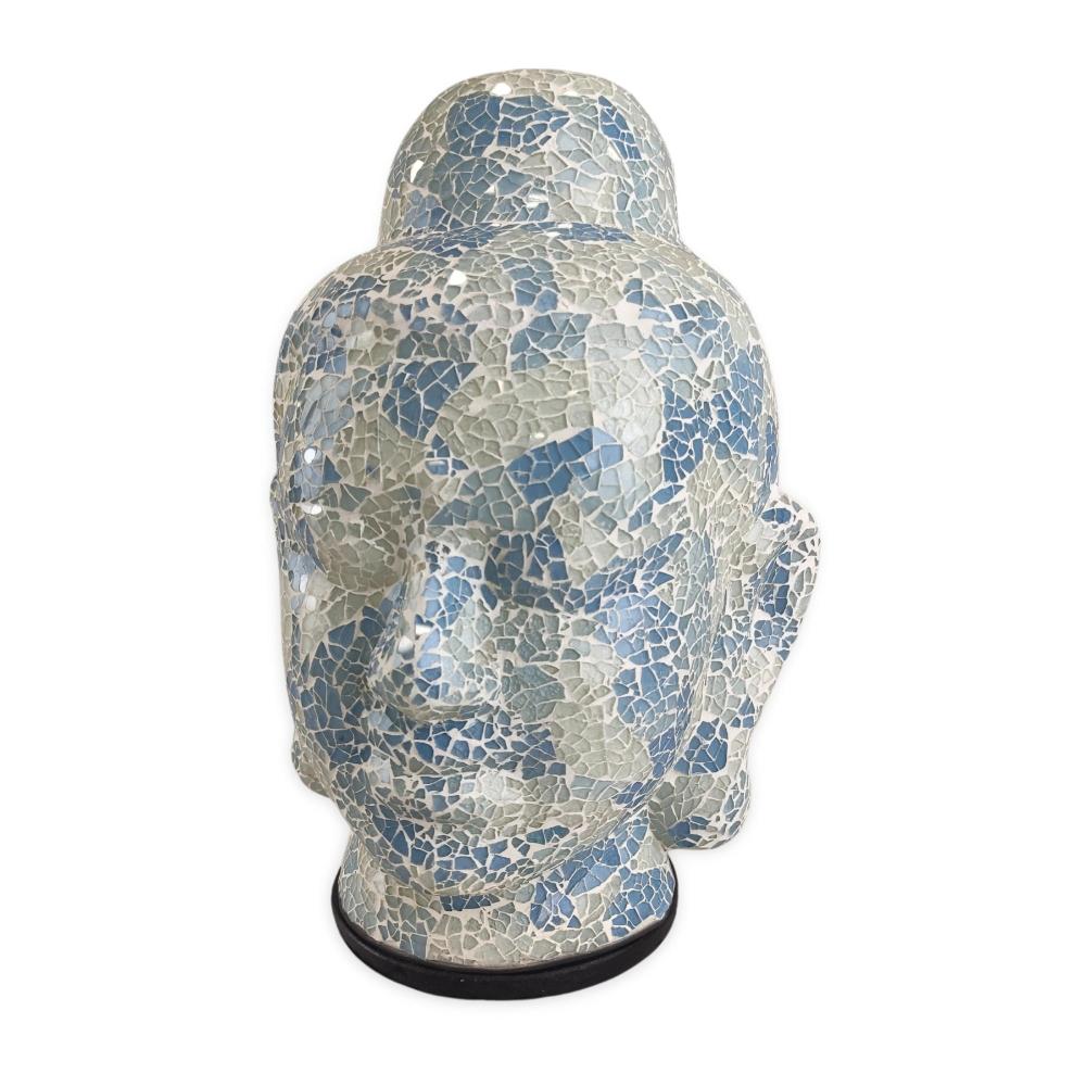 Tirta Empul Mozaik Üveg Buddha Fej Asztali Lámpa Kék - Nagy