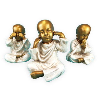 Sage Bölcs Buddha Szett 3 db-os - Nem lát, Nem hall, Nem beszél - Fehér-Arany
