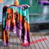 Hibiszkusz mintás batikolt sarong - lila, zöld, narancssárga