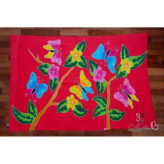 Piros alapon színes pillangó és virág mintás prémium sarong
